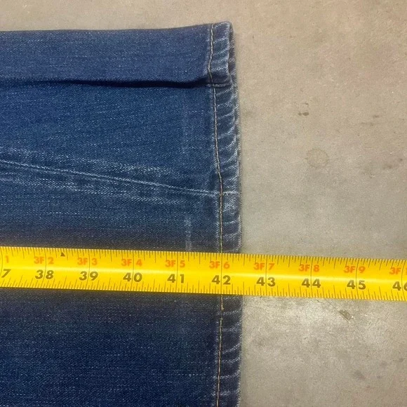 Vintage true religion men's blue jeans flare baggy thick stitch button flap‎